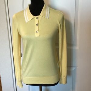 BCBG Custard Yellow Long-Sleeve Polo Knit Top XS